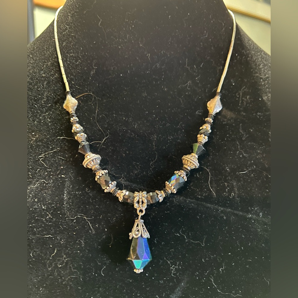 Vintage AB crystal with sterling beads on a tube bead chain necklace hook close